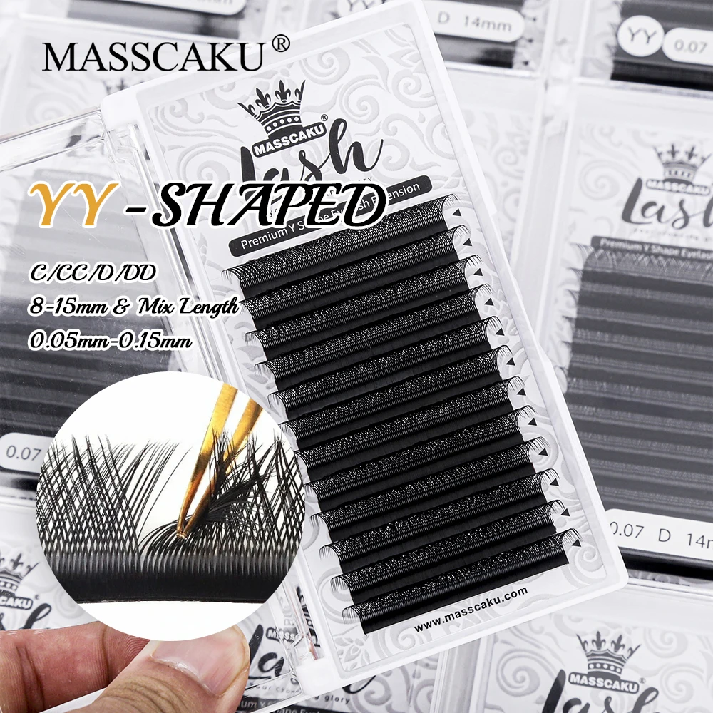 

Factory Wholesale Double Split Tips YY Shaped Soft Mink Volume Lash C D Curl 8-15mm Single and Mixed Length Eyelashes Extension