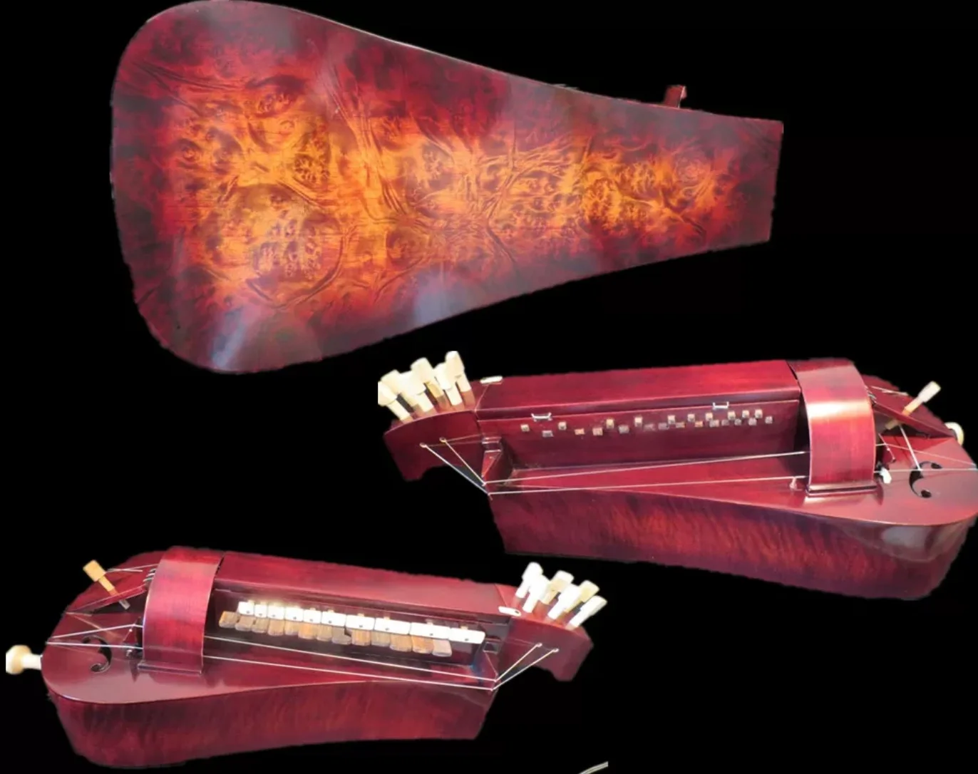 Hudry Gurdy burgundy 6 strings with 24 keys string instrument