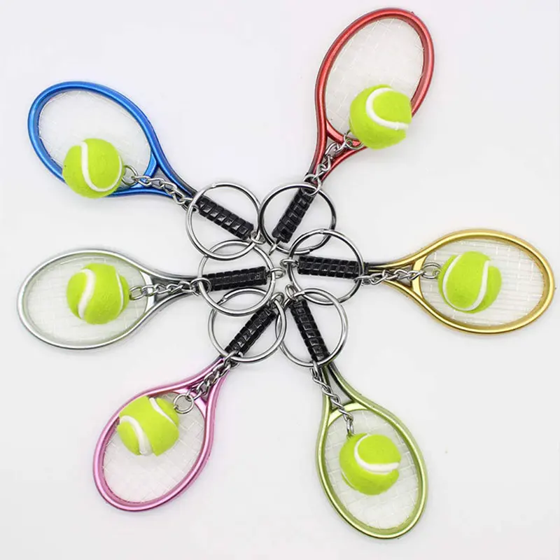 18Pcs Mini Tennis Racket Pendant Keychain Keyring Key Chain Ring Finder Holer Accessories For Lover's Day Gifts