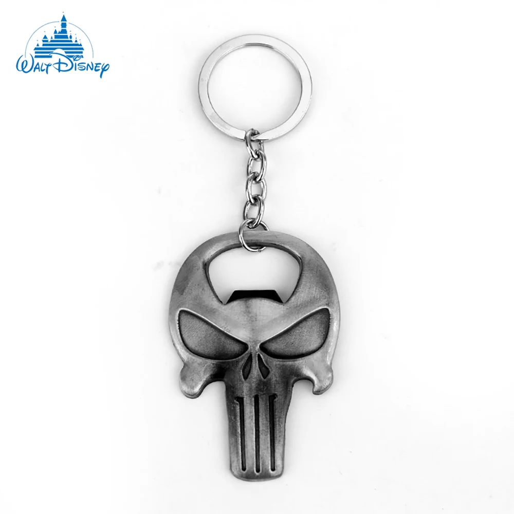 Disney Marvel Anti-hero Punisher Keyring Avengers Skull Head Logo Metal Bottle Opener Keychain Accessories For Gift Fans Friend