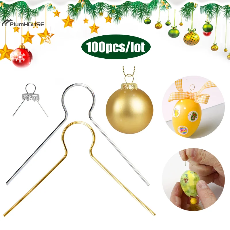 

Xmas Round Metal Hook, 1/2" 100Pcs Silver Spring Wire Hanger, Ideal for Christmas Porcelain Glass Color Egg