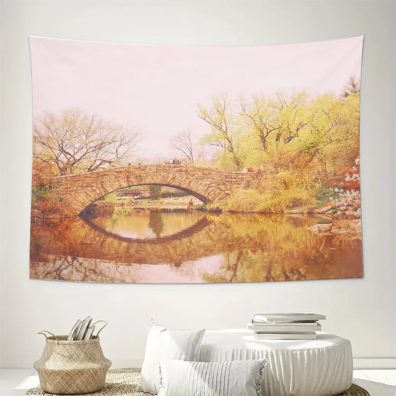 Vintage Landscape Tapestry River Scene Wall Hanging Impressionism Art Decor Nature Aesthetic Room Divider Rustic Home Textile Co