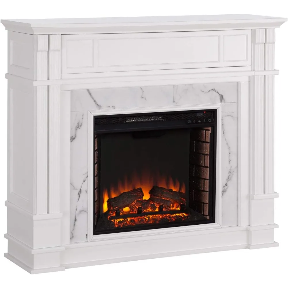 Faux Cararra Marble Electric Media fireplace, White.