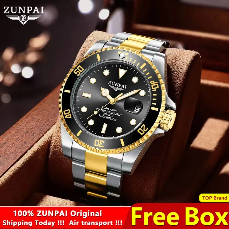 100%Original ZUNPAI Watch for Men Waterproof Sports Stainless Steel Diving Wristwatches 2022New Fashion Luxury TOP Brand