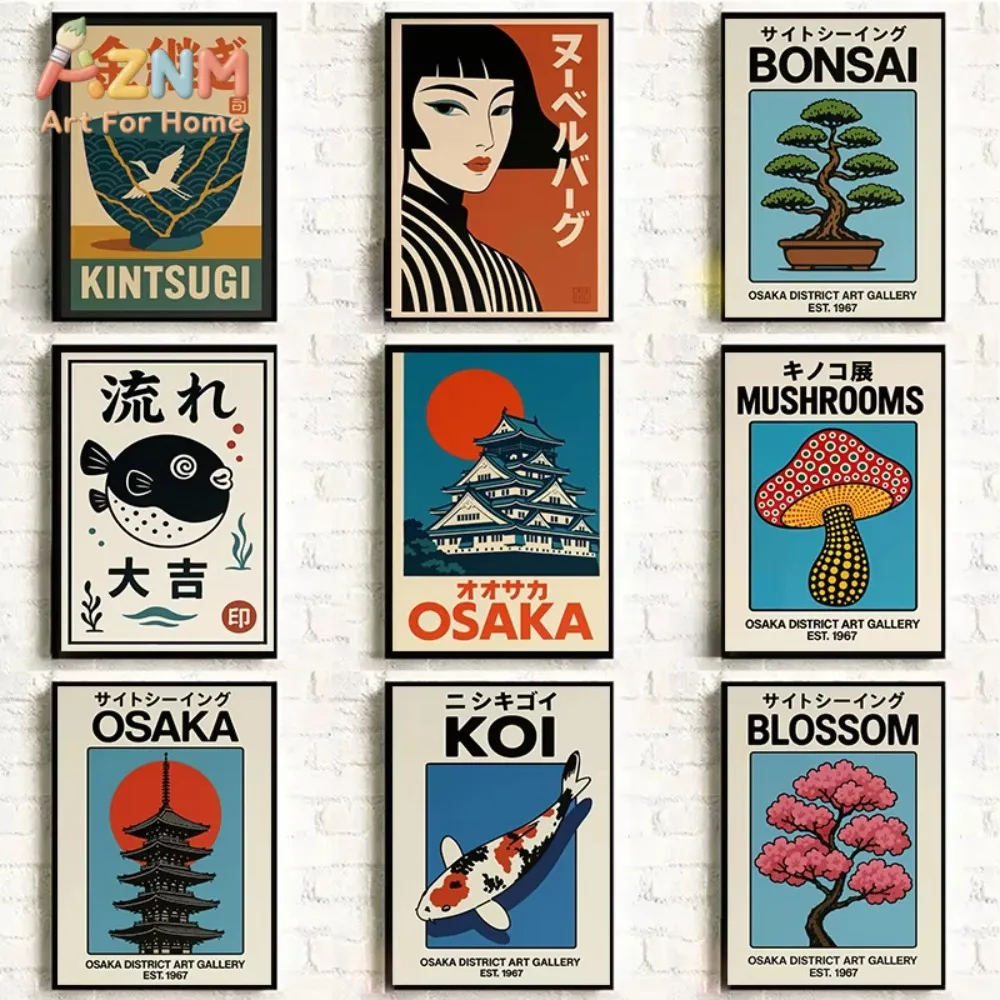 

1 шт. Винтажный японский постер на холсте: Искусство путешествий, Осака, Токио, Фудзи, Цветение Йошино, Японский дзен. Картина для декора стен комнаты.