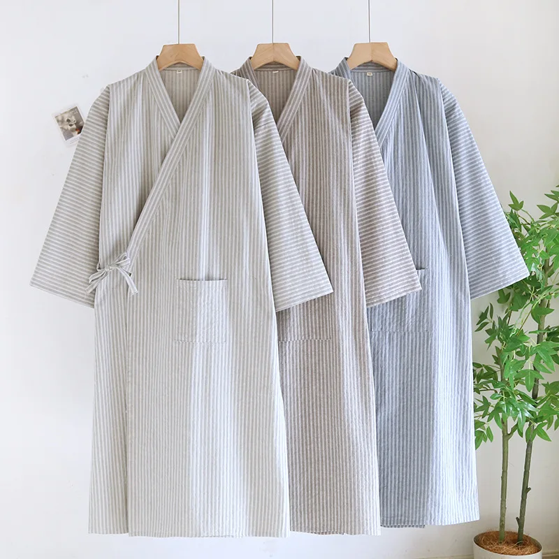 Japanese Kimono Nightgown Men's Light and Breathable Summer Spring Autumn Men's Long Kimono Nightgown Loose Robe For Men M L XL