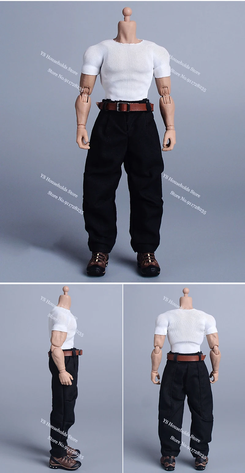 Romankey 1/12 Muscle Man Soldier Tight Short Sleeve T-shirt Casual Kung Fu Clothes Mount Sport Shoes For 6