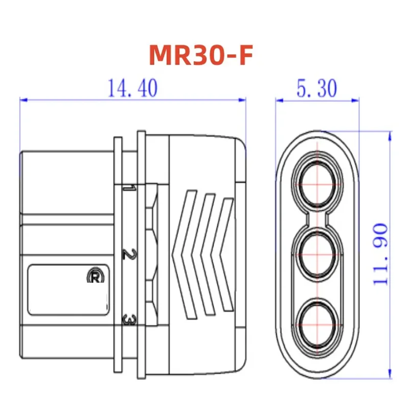 10 peças novo e original mr30 macho fêmea plugue de motor dc conector de três furos para amass