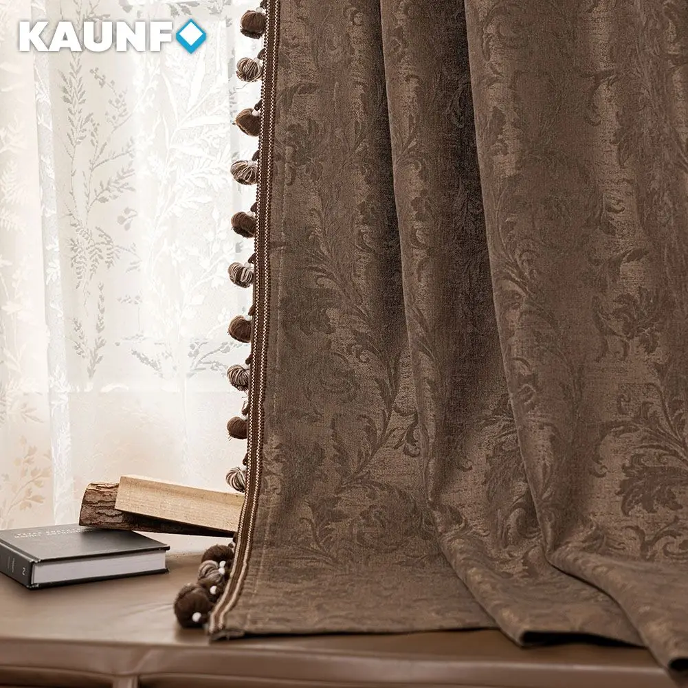 

KAUNFO жаккардовая оконная занавеска затемняющая роскошный стиль декор с кисточками французское окно 1 шт.