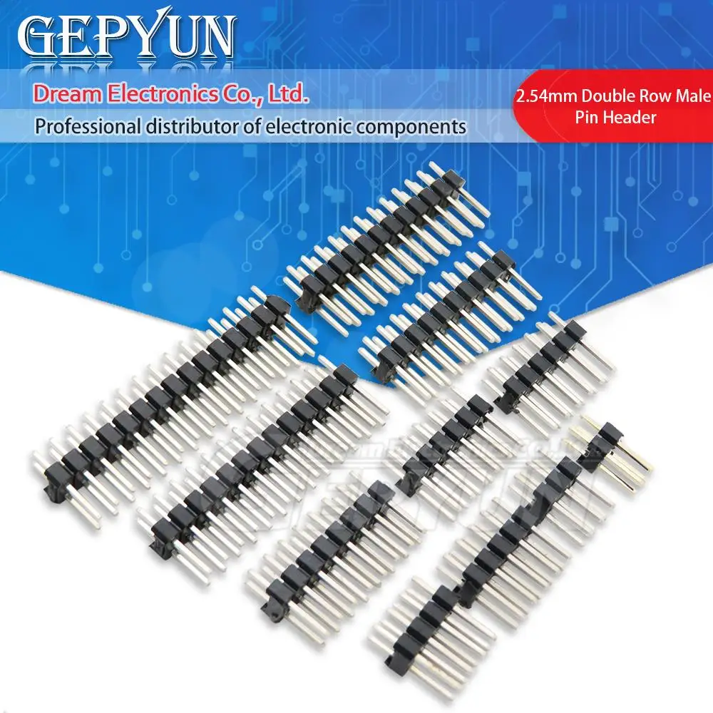2.54mm Double Row Male Pin Header Pinheader Through Holes Connector PCB Strip Socket 2*3/4/5/6/7/8/10/12/15/20/25/30/40/50 pin