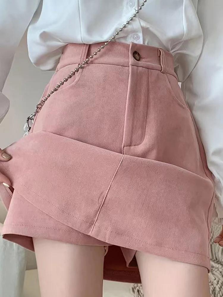 

High Waist Faux Two-Piece A-Line Skirt for Women Spring Faion Slimming Versatile aved Texture f Skirt