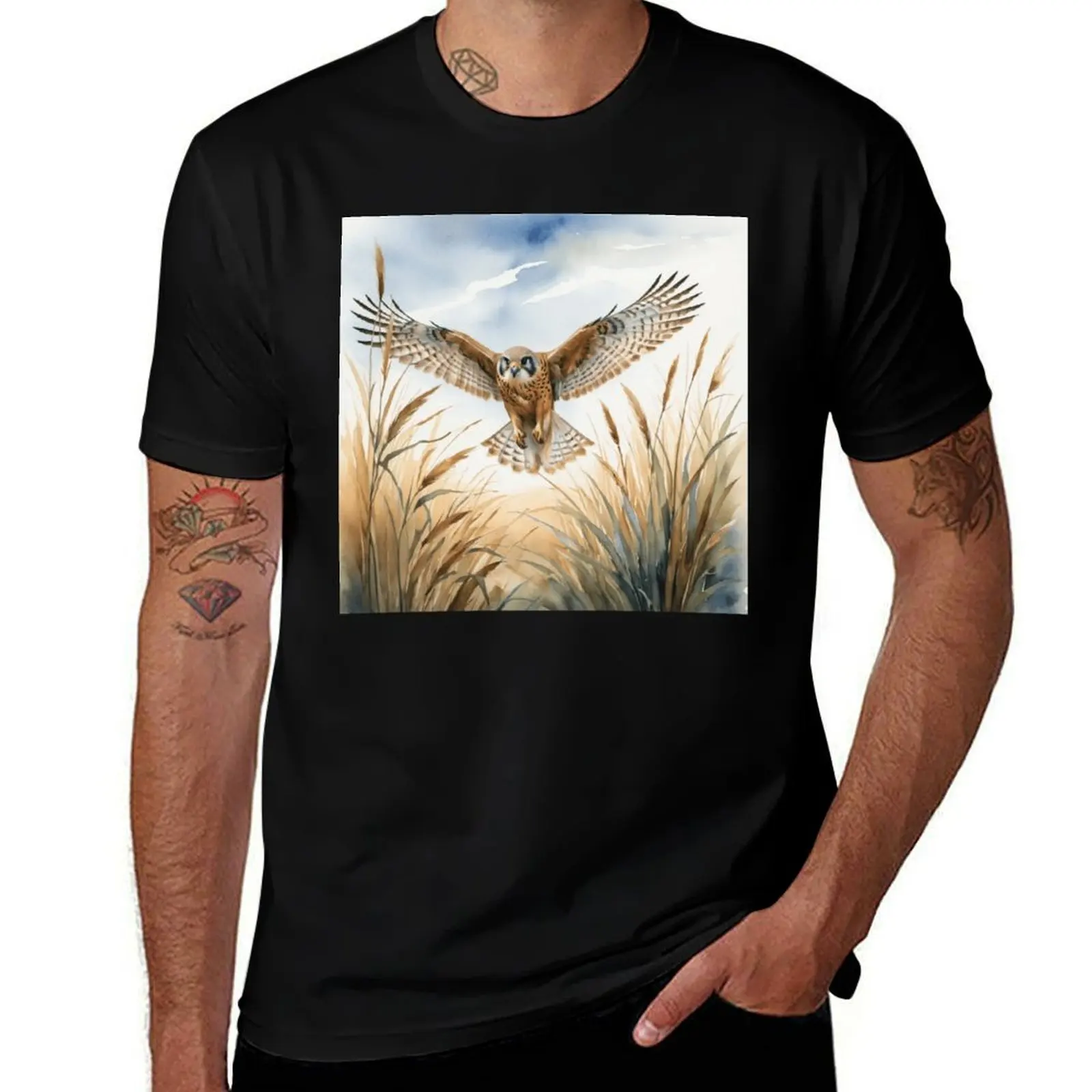 

Kestrel Hovering Over Sunlit Summer Grass T-Shirt kawaii clothes funny shirt cotton boys whites tops mens workout shirts