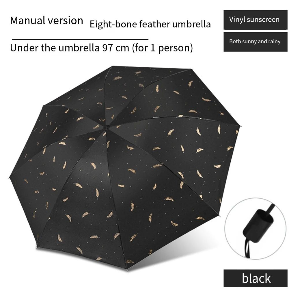 Windproof Feather Pattern Auto Umbrella 95cm Canopy with Automatic Open/Close for Effective Sun and Rain Protection