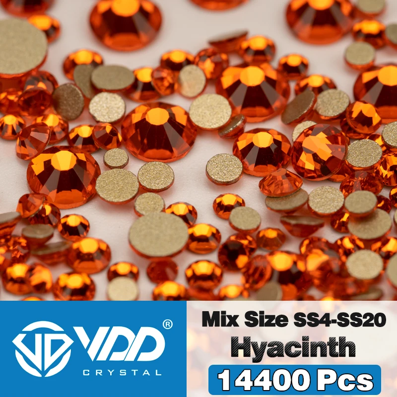 VDD 14400 Stuks Groothandel SS4-SS20 Mix Grootte Glas Steentjes Kristal Niet-hotfix Gouden Plaksteen Stenen Voor DIY Nail Art accessoires