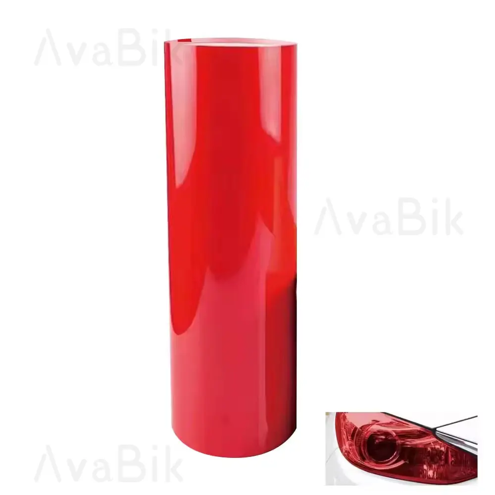 30CM Red Car Headlight Film For Headlight Surface Protection PVC Head Light Film Self-Adhesive Car Lamp Headlight Tint Sticker