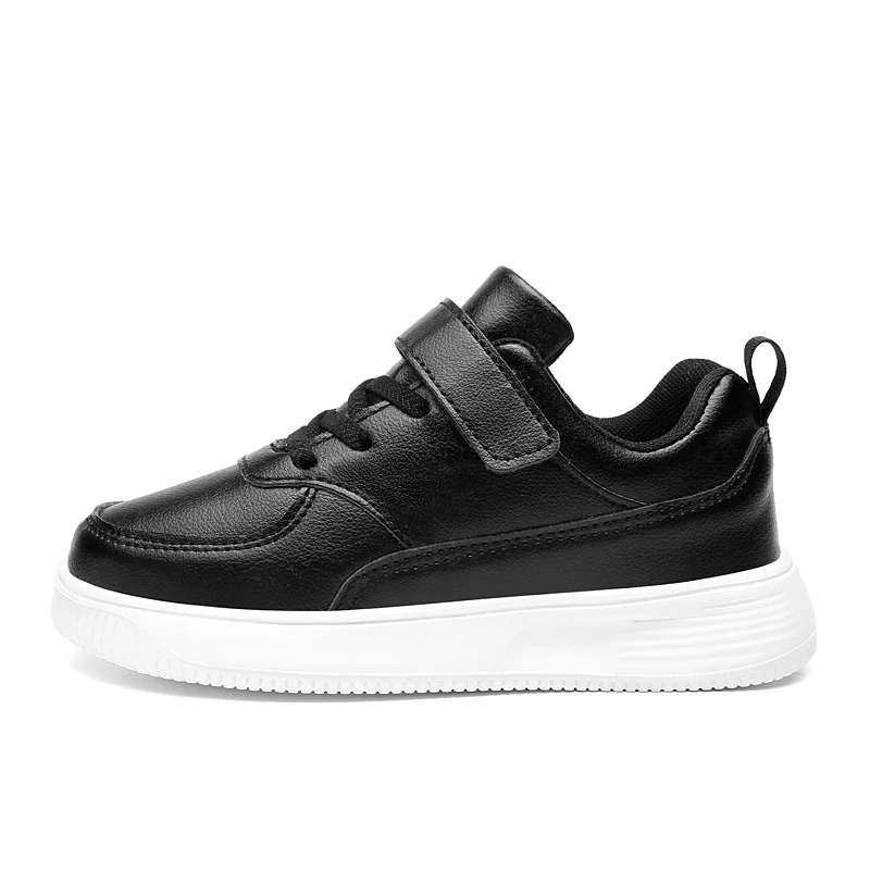 Baskets en cuir noir et blanc pour enfants de 6 à 12 ans, chaussures de sport, de course, de Tennis, décontractées, quotidiennes