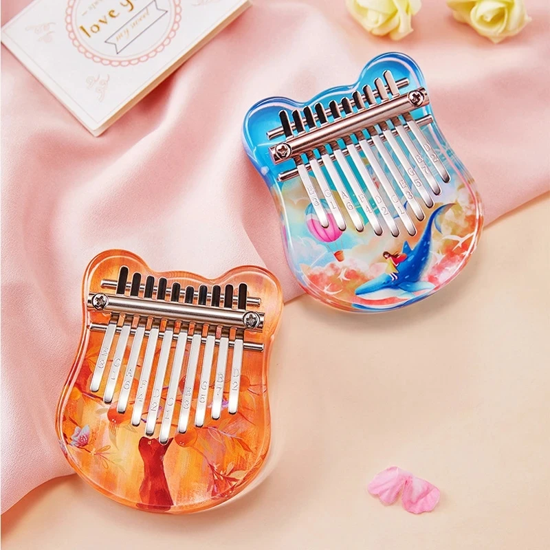 Kalimba 10 Keys Thumb Piano Transparent Acrylic Mini Finger Piano Keyboard Instrument Christmas Gift Finger Piano for Adult Kids