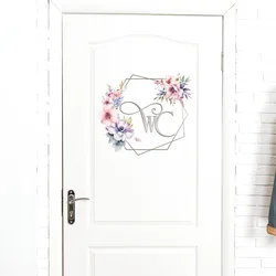 English Wc Garland Flower Wall Stickers, Bathroom, Toilet, Door Decoration, Self-adhesive