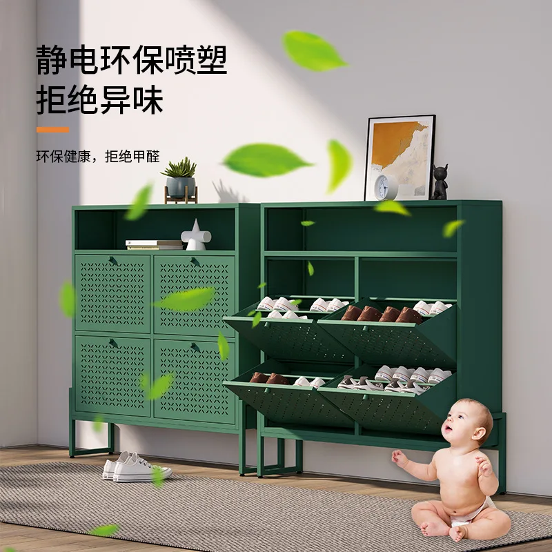 Ultra-thin shoe cabinet Steel thin ultra-narrow handle tipping bucket cabinet Multi-layer storage at the entrance of th