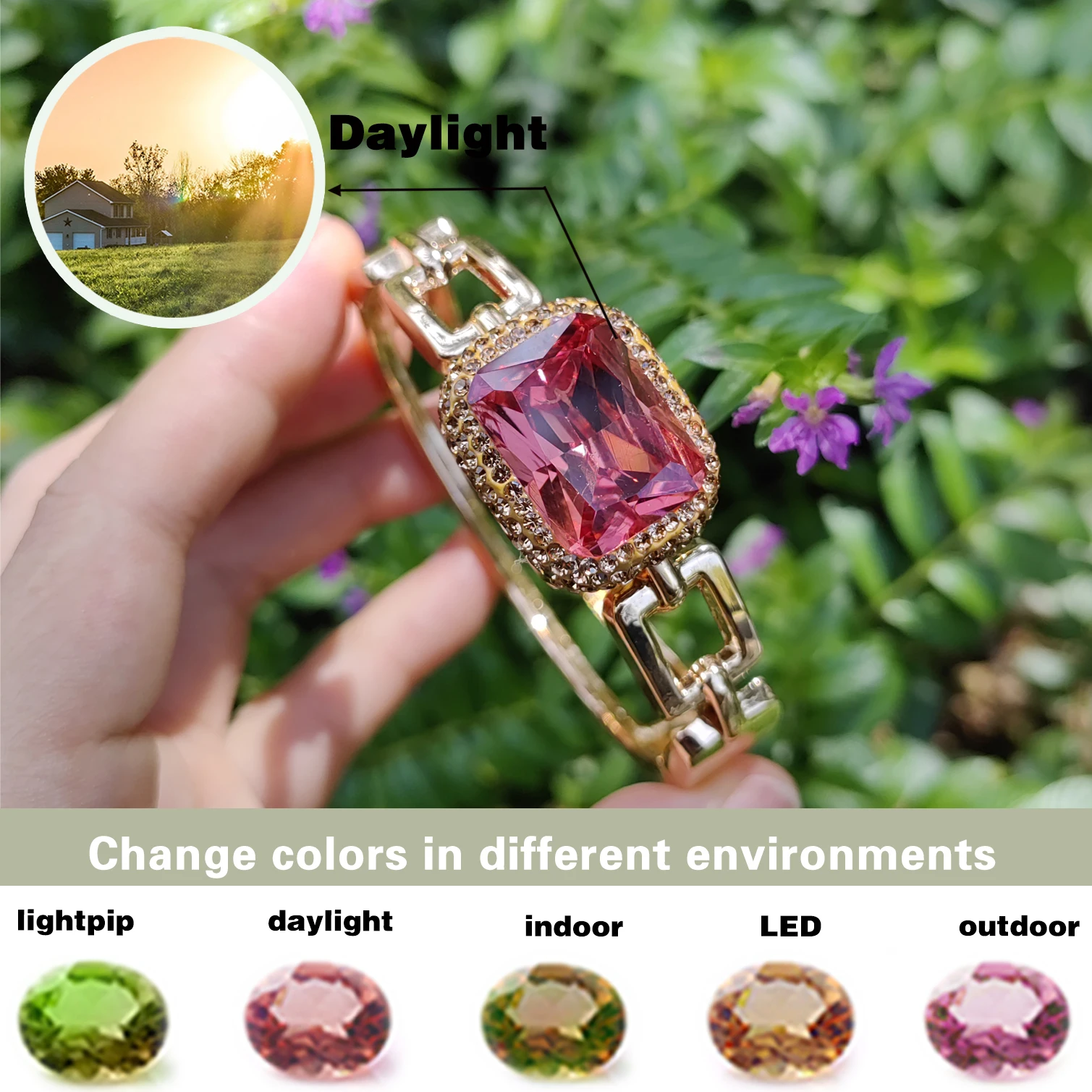 Turkish colored stone Sultanite stone jewelry,rectangle cuff bracelet for women different lights change colors elegant fashion