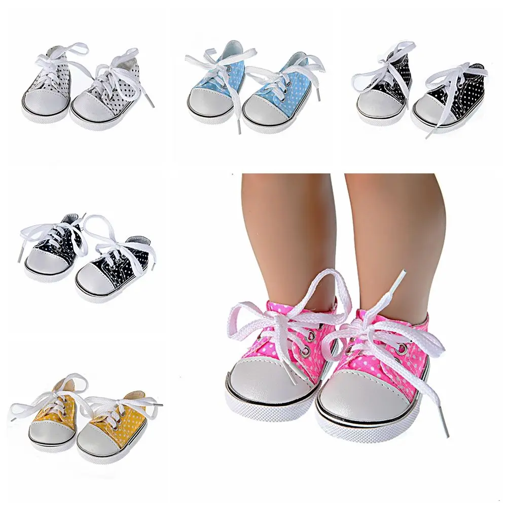 7cm Children Toys 18 Inches Doll Wave point Shoes Doll Accessories Doll Shoes Canvas Shoes