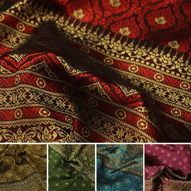 100x100cm Ethnic Style Jacquard Brocade Fabric For Diy Sewing Thai Traditional Costume Dai Tube Dress Background Designer Fabric