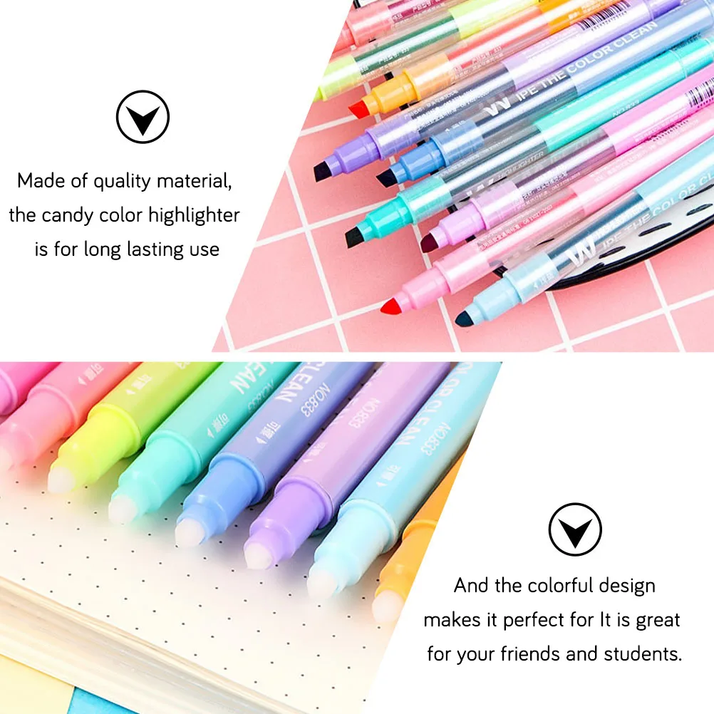 

10pcs Double Head Highlighters Colored Markers Plastic Chisel Tip Erasable School Supplies Teachers Students Note-taking Gifts