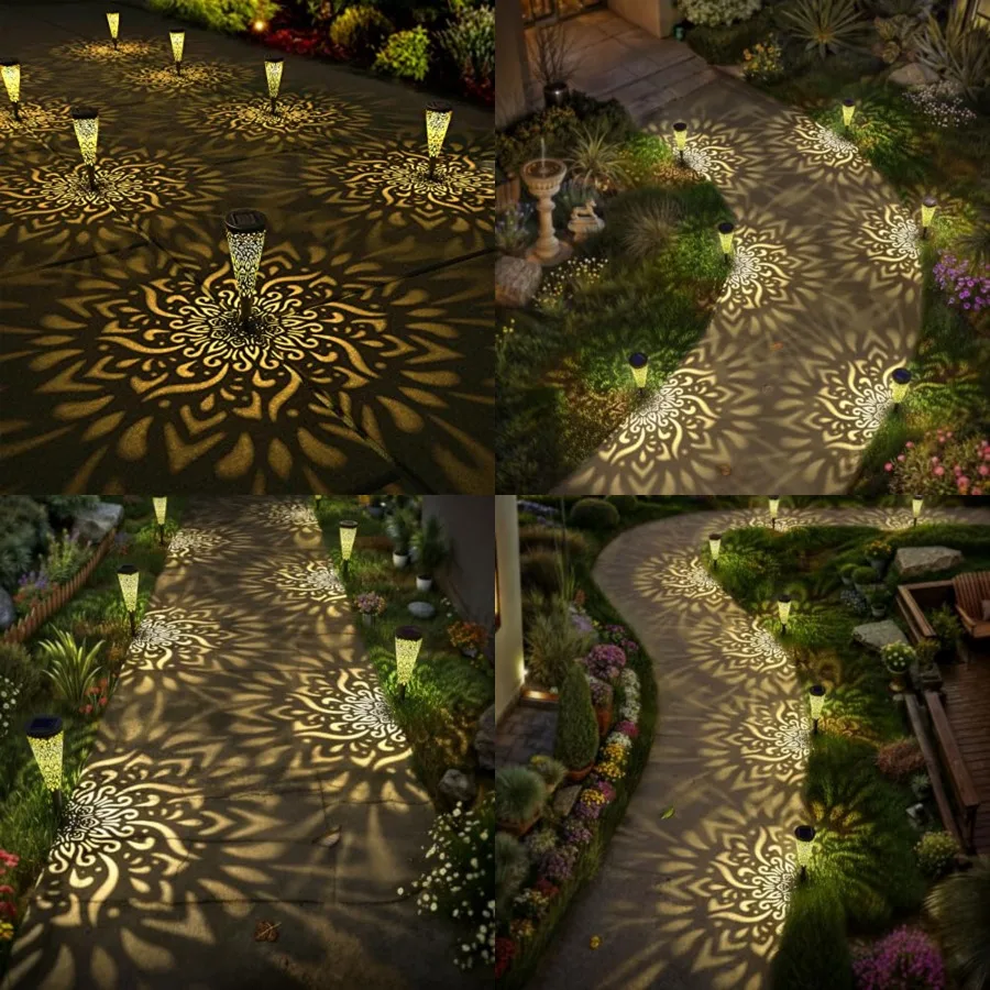 6 Pack Solar Lights Outdoor Garden Decorative Mandala Solar Garden Lights with Warm Light Waterproof Solar Pathway Landscape Li