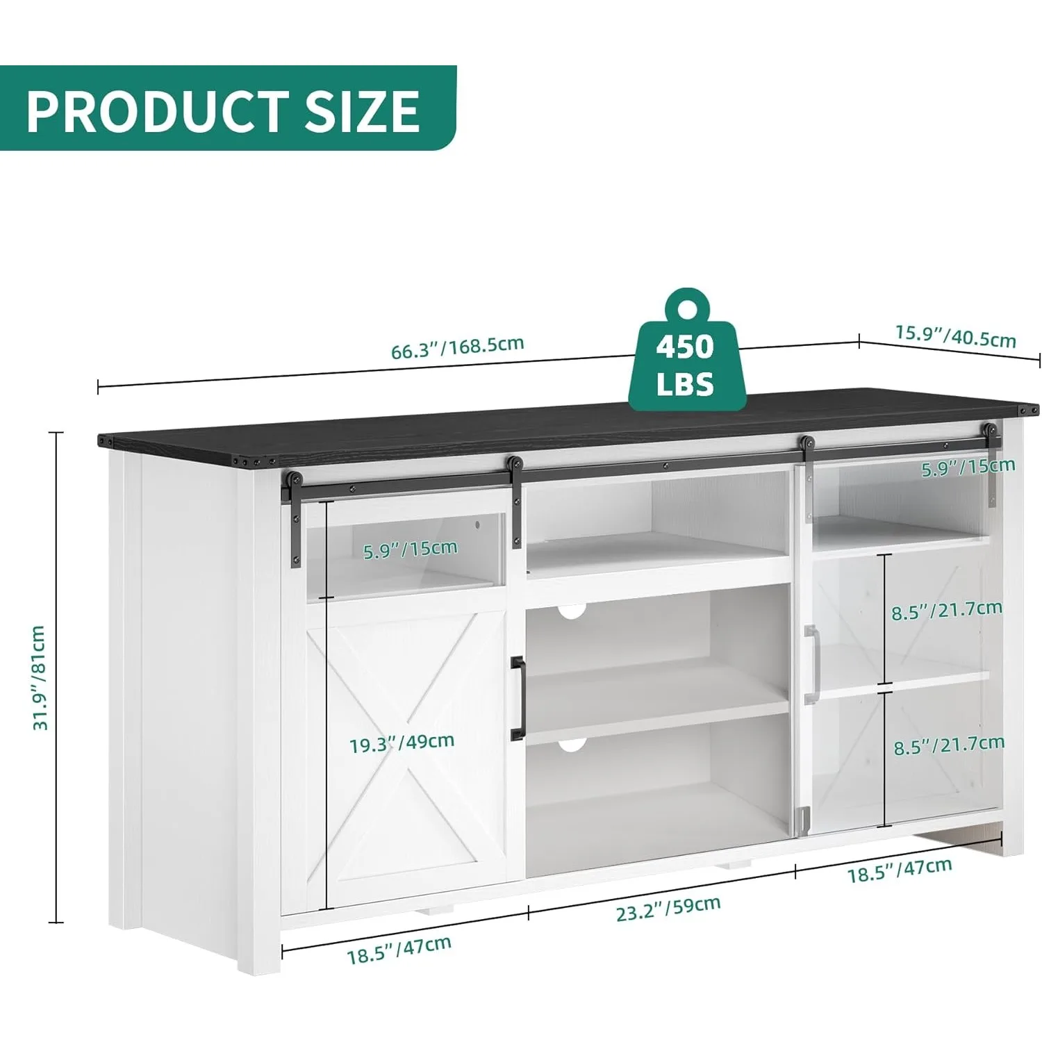 YITAHOME Farmhouse Buffet Cabinet with Power Outlet, 66'' Sideboard Kitchen Cabinet w/Storage, Adjustable Shelf, Glass Doors