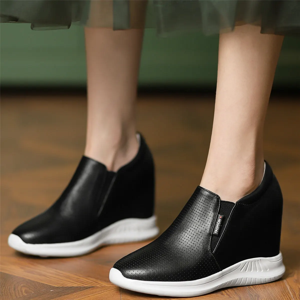 

Platform Pumps Shoe Women Breathable Genuine Leather Wedges High Heel Ankle Boots Female Round Toe Fashion Sneakers Casual Shoes