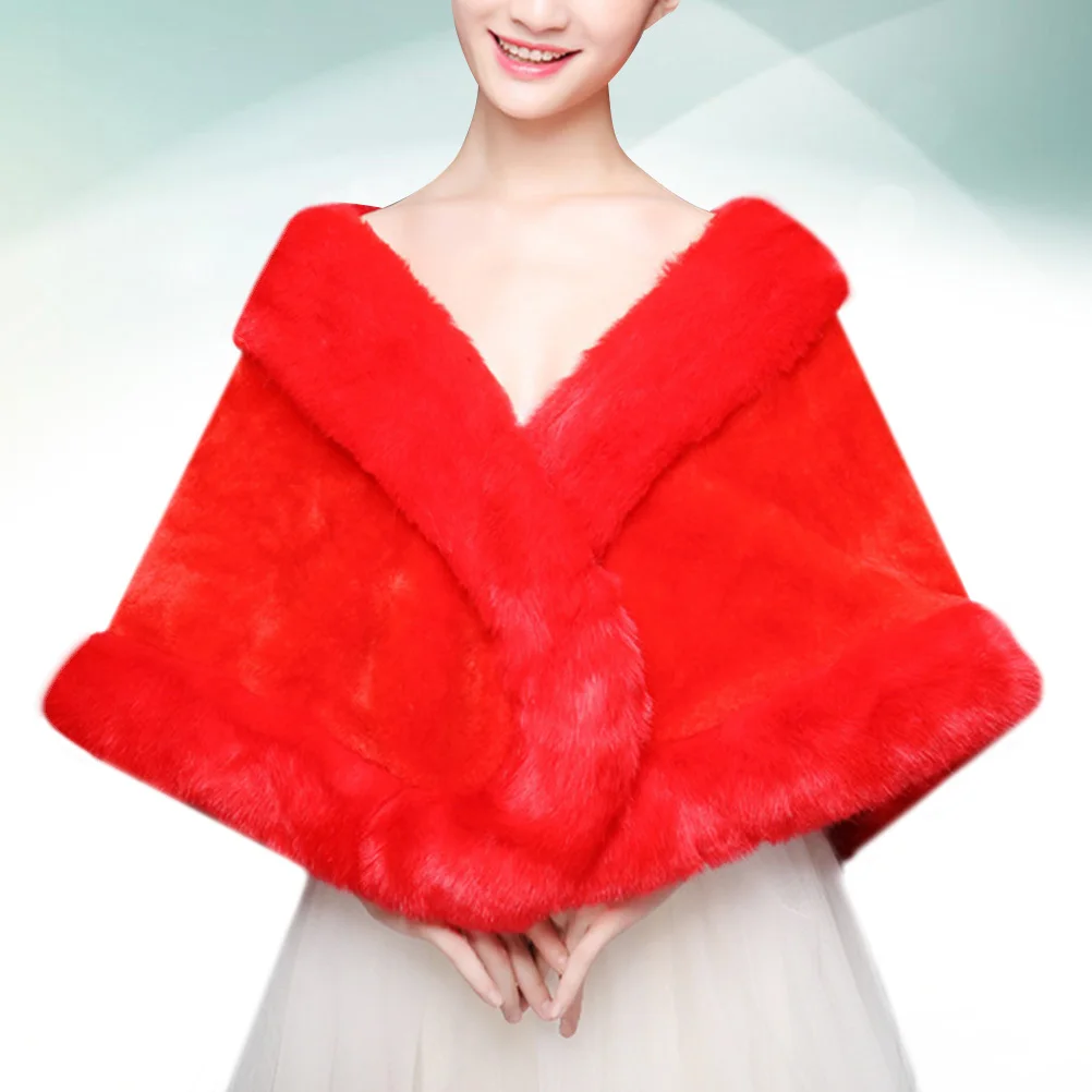 شال شتوي دافئ وشاح للنساء أنيق لحفلات الزفاف التفاف المألوف كيب اللفاع إكسسوار الزفاف الأحمر