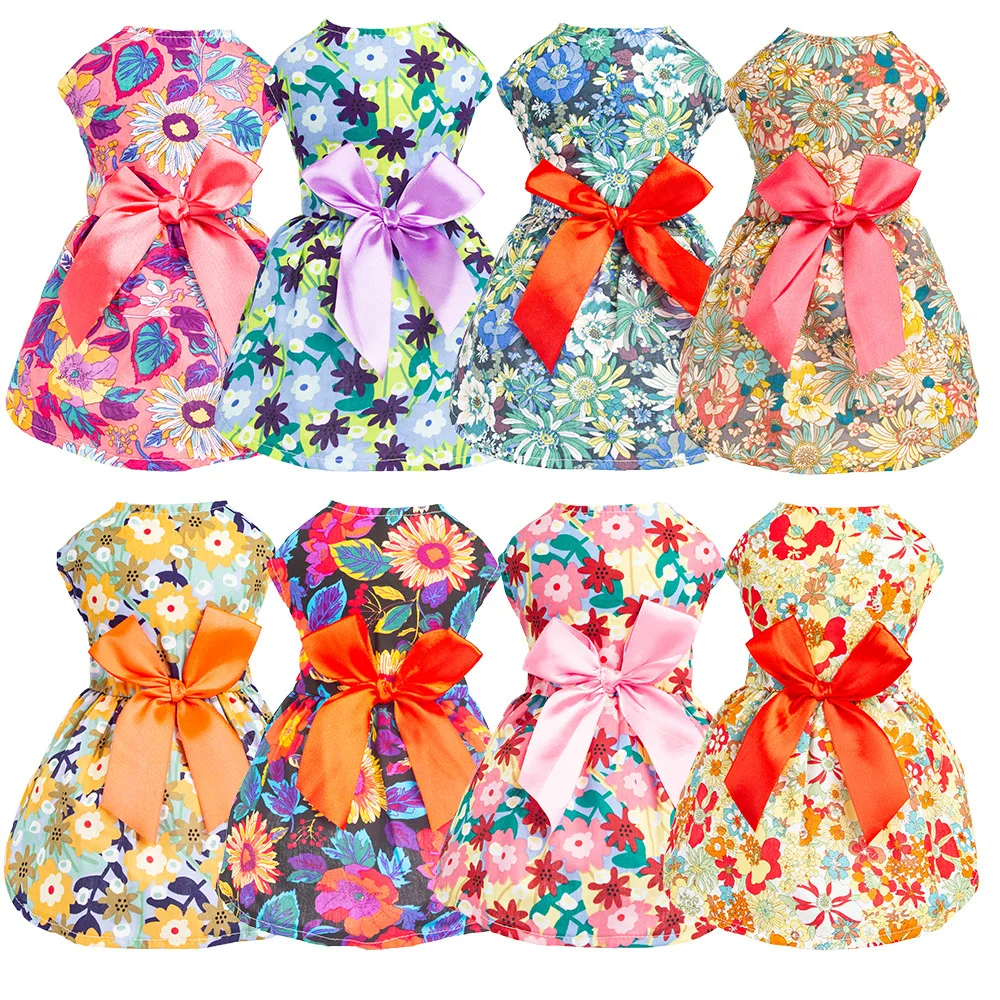 Vestidos de verano con temática Hawaiana para perro, vestido de vacaciones para perro, flamenco, fruta, patrón Floral, Bowknot, vestidos para cachorro para niña, perros, gatos, Playa