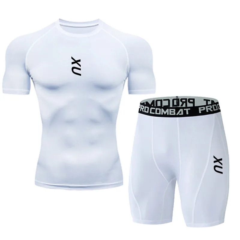 New men's running tight T-shirt short sleeved sports T-shirt gym fitness suit men's jogging tight shorts men's sports shorts