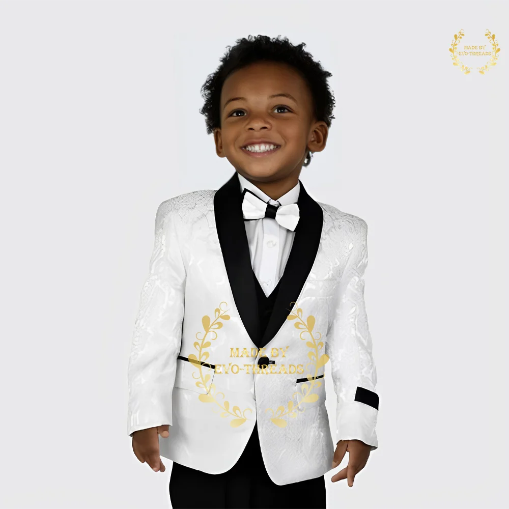 

Boys' suit white 3 Pcs set jacket vest pants jacquard shawl lapel blazer wedding ball Easter Xmas party gift custom kids tuxedo