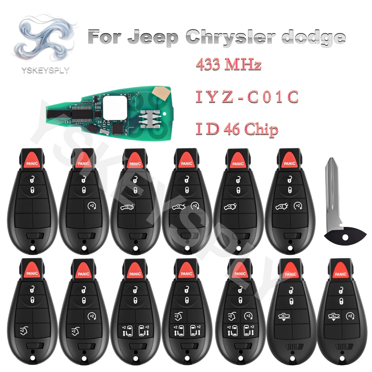 

For Jeep Grand Cherokee Chrysler 300 Town Country Dodge Caravan Remote Key Fob ID46 433MHz Keyless Go IYZ-C01C