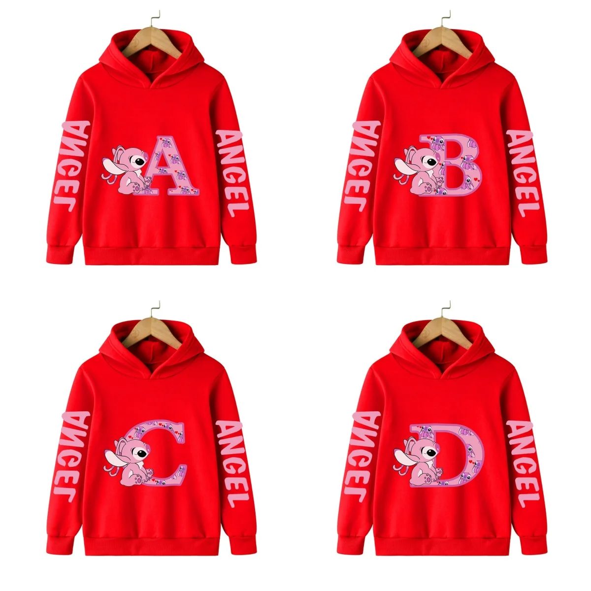 

Stitch Hoodies Angel Letter A B C D E F Children Pullover Kid Casual Clothes Anime Kids Sweatshirts for Girl Boy Cartoons Tops