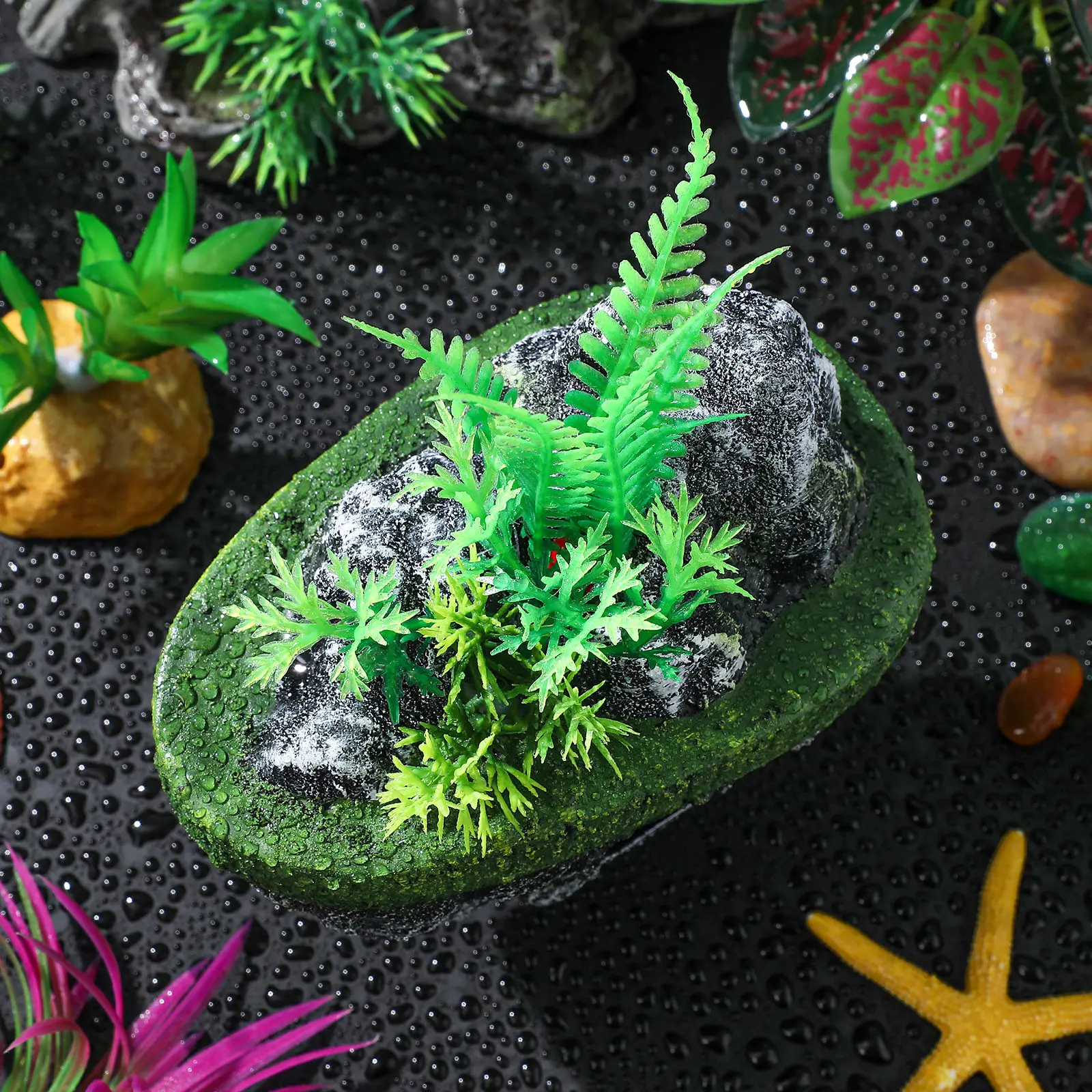 Floating Aquarium Rock Decoration Lifelike Fish Tank Landscape Shelter Hideout for Fish and Turtles