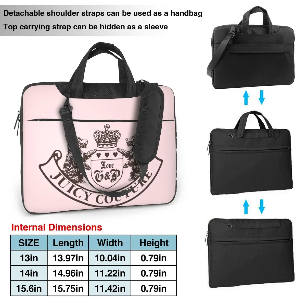 Y2k Juicy Couture Crest Crossbody Laptop Bag Case Computer Bag Resistant Protective Notebook Pouch for Macbook Pro Lenovo #6