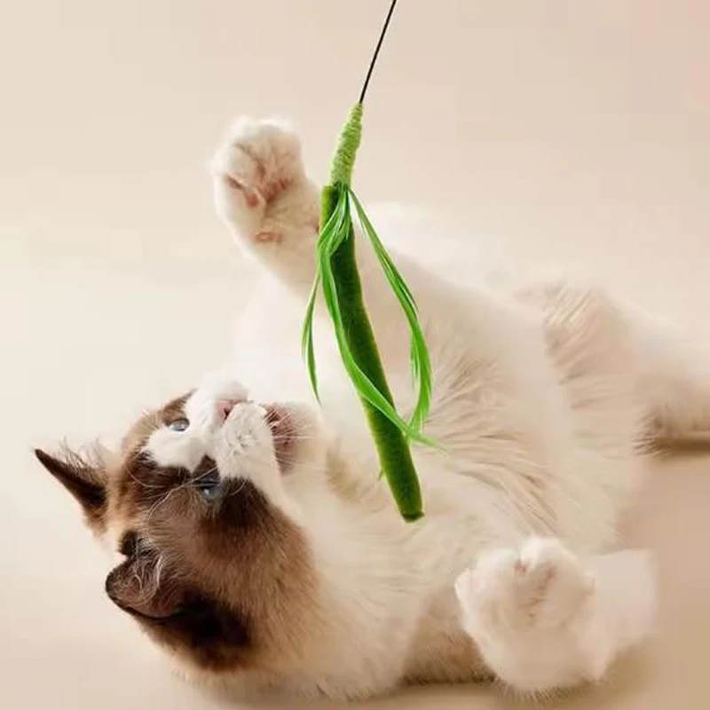 New Cat Toys, Dog Tail Grass Teasing Cat Pole Feather Pole Wire Cat Toys, Feather Pole, Flexible Wire Durable Pet Supplies image 3