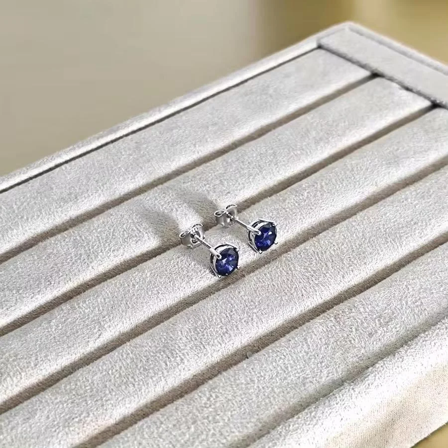 7mm Round Tanzanite Earrings 925 Sterling Silver  Stud Earring for Women Engagement