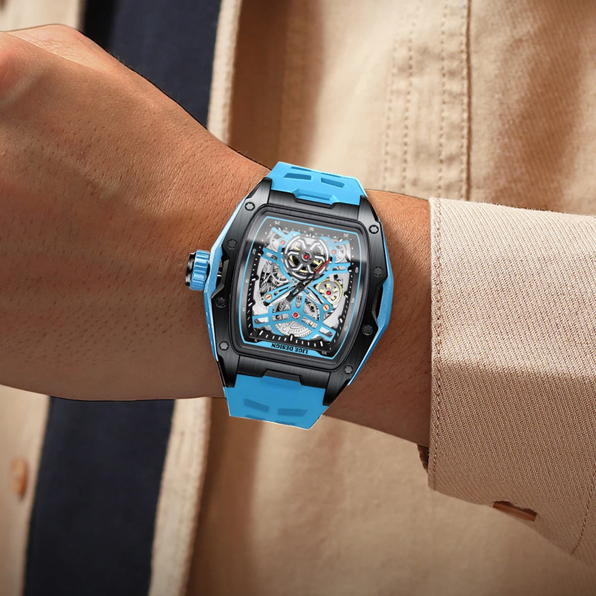 LIGE New Watches Mens Skeleton Mechanical Automatic Watch Top Brand Luxury Luminous 30M Waterproof Watch For Men reloj hombre