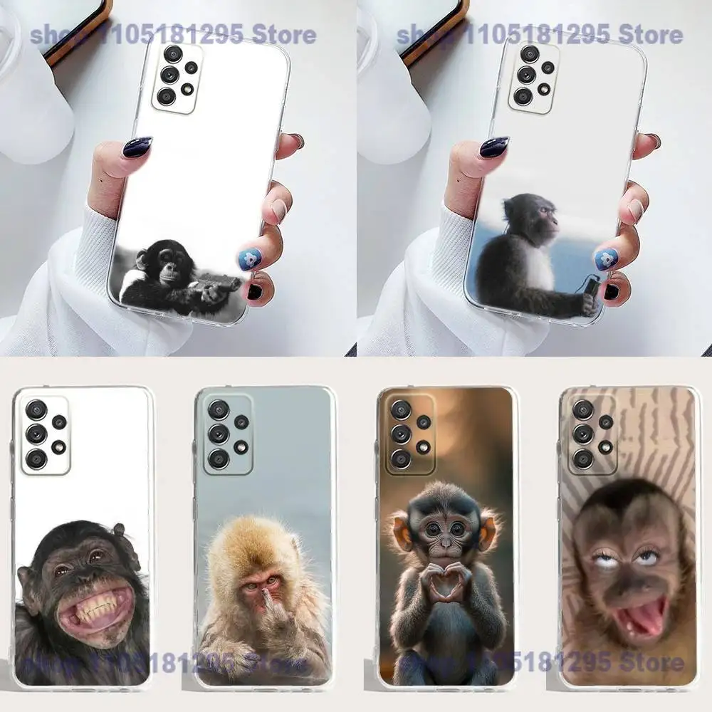 

Cute Funny Monkey Phone Case Silicone For Samsung S23,21,22,20 FE lite,S10,9,PIus,A70,Soft Transparent