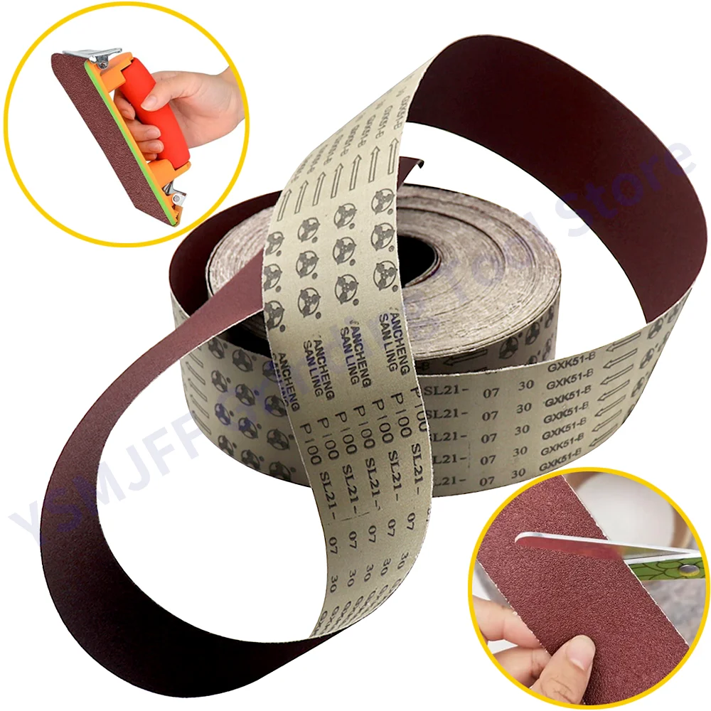 5M 4 Inch 100mm Wide Sandpaper Roll 60-800 Grits Aluminium Oxide Abrasive Hard Cloth Backing Emery Cloth Roll for Drum Sanders