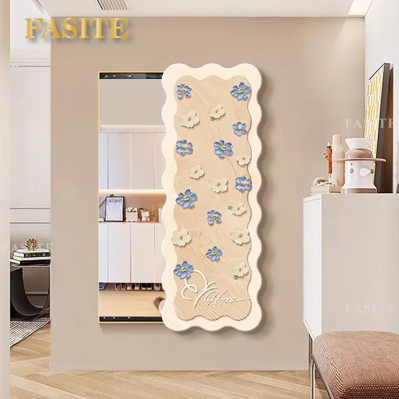 For Invisible Full Length Mirror Decorative Painting Cream Style Porch Push Pull Hidden Type Can Be Closed And Blocked Mural