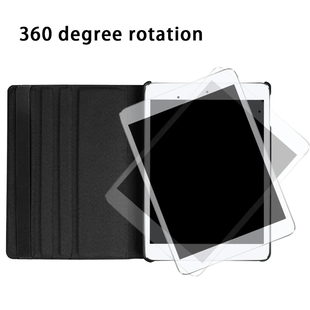 360 Rotating Cover for Samsung Galaxy Tab A8 10.5/Tab A 10.1/S6 Lite 10.4/Tab A7 10.4 Letaher Tablet Black Case+Tempered Film