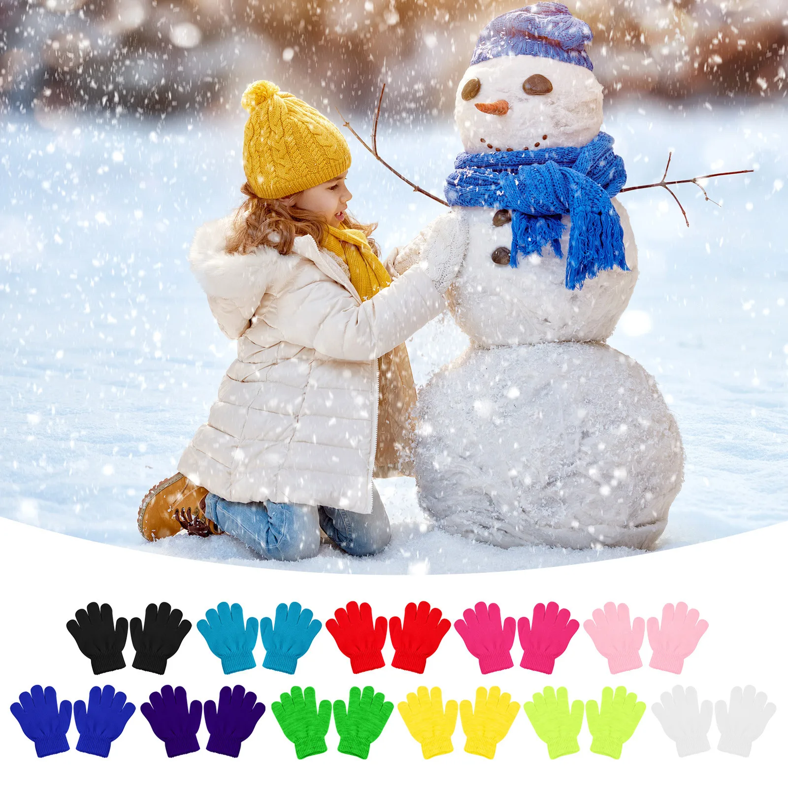 Solid Color Knitted Gloves Stretchy Children Glove Girl Boy Winter Warm Full Finger Gloves Children\'S Figure Skating Gloves