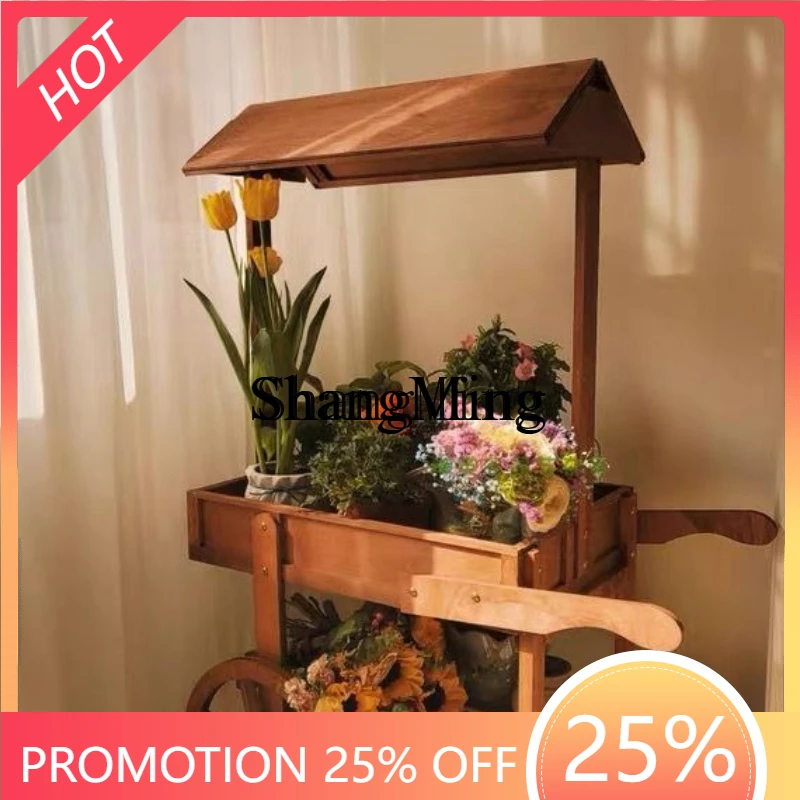 SM solid wood cart old stall trolley mobile sales scenic spot sales cart shopping mall cart