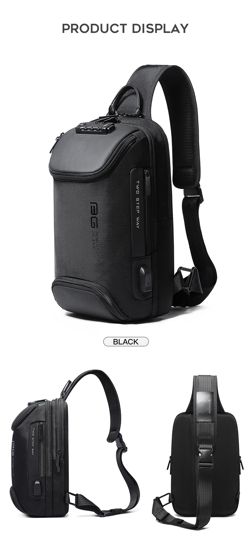 BANGE Neues Modell Class Song Herren Business Anti-Diebstahl Umhängetasche mit USB-Anschluss, Leichte Outdoor Herren Crossbody Brusttasche – Detail 9