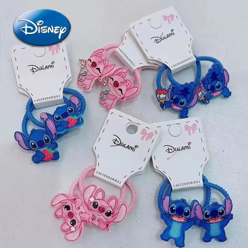 Disney Stitch Hair Bands Cartoon Character Kawaii Blue and Pink Hairpin Rubber Band Hairs Accessoires Girls Toys Birthday Gifts