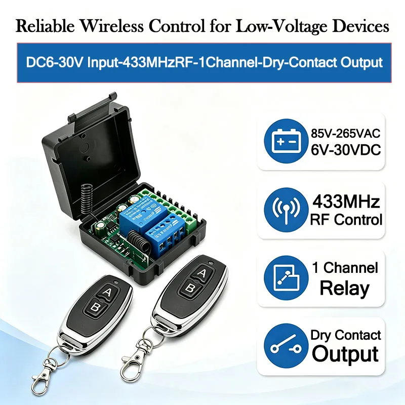 433MHz Remote Control DC 12V 24V AC 220V RF433 2CH Multifunction Receiver Relay Module for Garage Door Light LED Motor RF EV1527